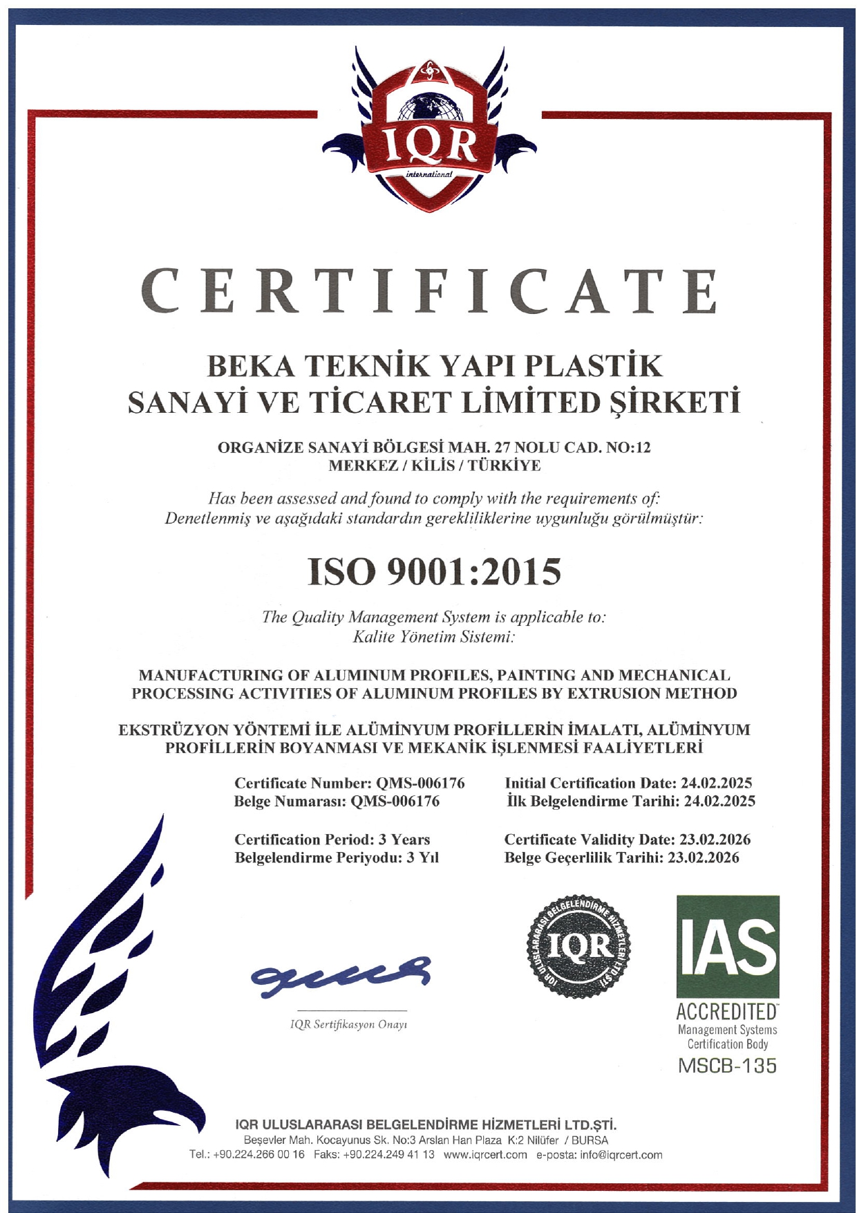 BEKA TEKNİK ISO 9001