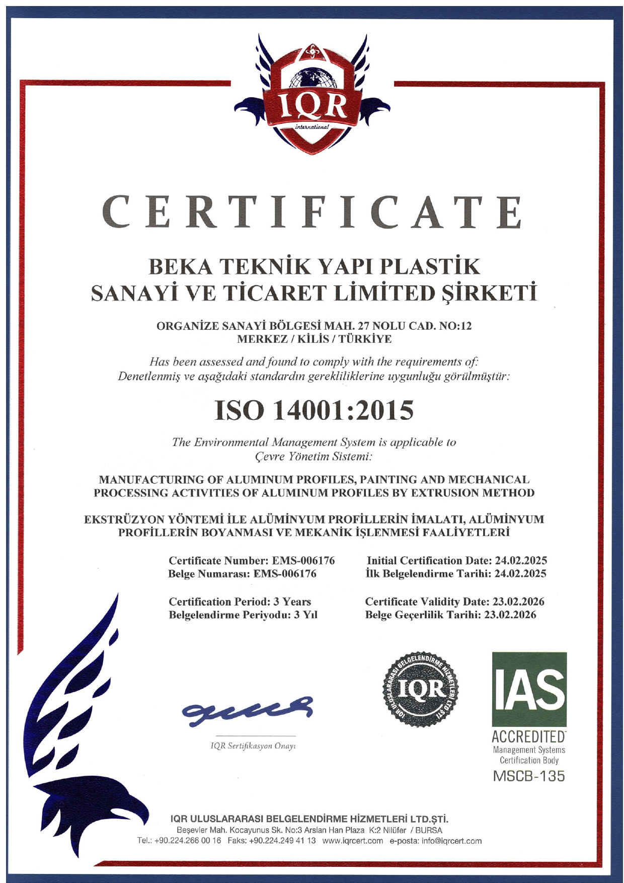 BEKA TEKNİK ISO 14001